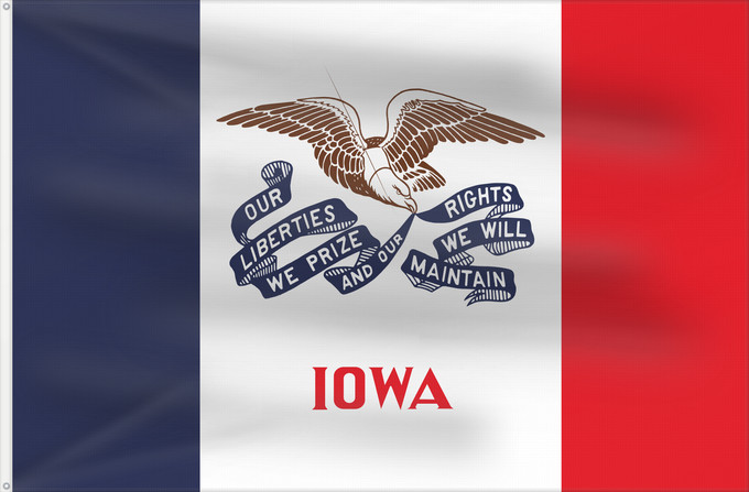 Bandiera, con due occhielli metallici e lato dell'asta rinforzato: Iowa