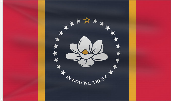Bandera, con dos ojales metálicos y lado del asta reforzado: Mississippi U Mississippi Misisipi o Misisipí