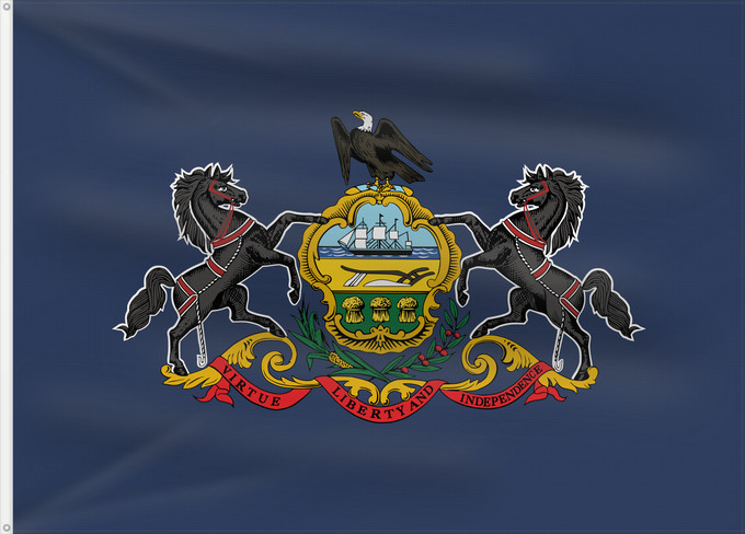 Drapeau, avec deux œillets métalliques et guindant renforcé : Pennsylvania Pennsylvanie Pensilvania Pennsylvanien ᎤᎩᏓᎵᏱ ᎦᏓᏘ Ka hae Penekelewinia ペンシルベニア州の旗 中文:賓夕法尼亞州州旗 Pennsilvaniae Pénsówéíniyah Hahoodzo bidah naatʼaʼí Pennsilfaani Флаг Пенсильвании Američke savezne države Pennsylvanie Pennsylvanias 賓夕法尼亞州州旗