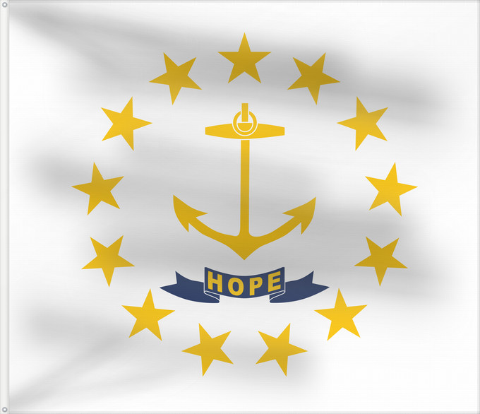Drapeau, avec deux œillets métalliques et guindant renforcé : Rhode Island	Rhode Island and Providence Plantations	Rhode Island et plantations de Providence	Rhode Island y plantaciones de Providence	Stato del Rhode Island e le Piantagioni di Providence	Stanowa Rhode Island	ᎤᏍᏗ ᏧᎦᏚᏛᎢ ᎦᏓᏘ	Ka hae Loke ‘Ailana	Rhodensis
