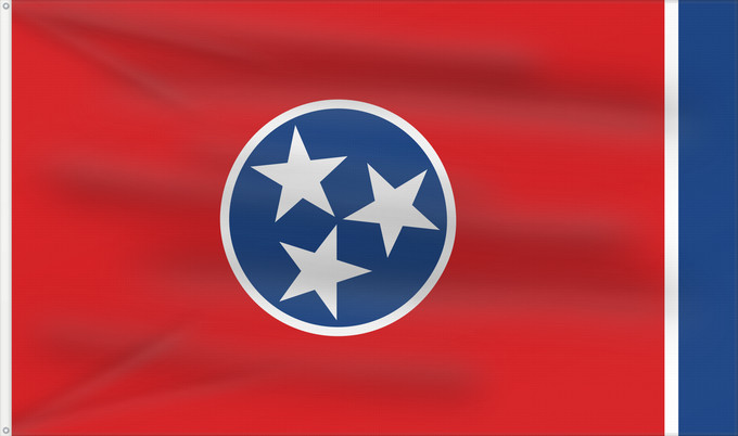 Bandera, con dos ojales metálicos y lado del asta reforzado: Tennessee Tennessees fana ᏔᎾᏏ ᎦᏓᏘ Státu Tennessee Tennessees Tennesseen osavaltion Ka hae Kenekī Tennesiae Ténésii Hahoodzo bidah naatʼaʼí Флаг Теннесси Američke savzene države Tennessee