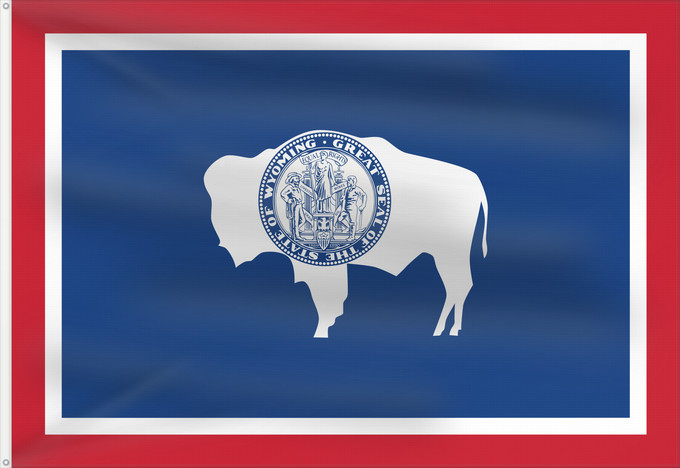 Flagge, mit zwei Metallösen und verstärktem Besatzband: Wyoming Ka hae Waiomina Vyominae Wááʼóómii Hahoodzo bidah naatʼaʼí Флаг Вайоминга Američke savezne države Vajoming