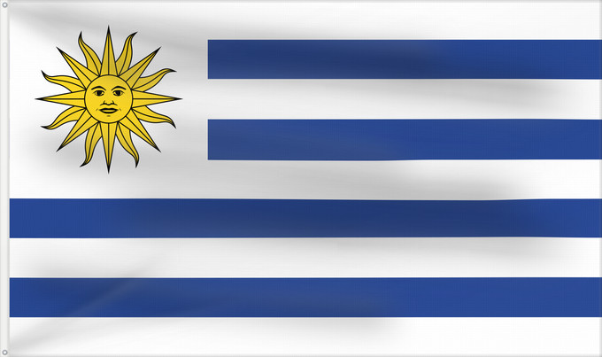 Drapeau, avec deux œillets métalliques et guindant renforcé : Uruguay	L Uruguay	Dell Uruguay	Uruguai	Urugwaju	D Uruguai	علم أوروغواي	D Uruguay	Uruwayi wiphala	L Uruguai	Urugvajo	Uruguaiko bandera	E Uruguai	Poyvi Uruguái	Irigwe	ウルグアイの国旗	Pāmitl Uruguay	Uruwayi unanchan	Флаг Уругвая	Urugvaja	Uruguays