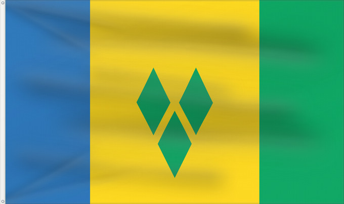 Bandera, con dos ojales metálicos y lado del asta reforzado: Saint Vincent and the Grenadines	Saint-Vincent-et-les Grenadines	San Vicente y las Granadinas	St. Vincent und die Grenadinen	Saint Vincent e Grenadine	Флаг Сент-Винсента и Гренадин	Saint Vincenta in Grenadin