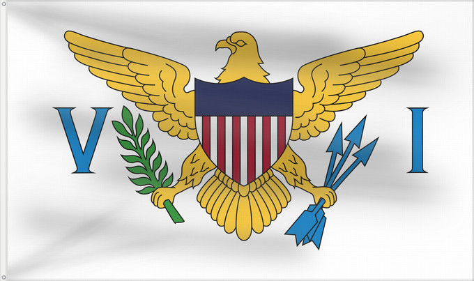 Drapeau, avec deux œillets métalliques et guindant renforcé : United States Virgin Islands	Virgin Islands, U.S.	îles Vierges américaines	Islas Vírgenes de los Estados Unidos	Amerikanischen Jungferninseln	Isole Vergini statunitensi	Amerikaanse Maagdeneilanden	Wysp Dziewiczych Stanów Zjednoczonych	Amerikanske Jomfruøe