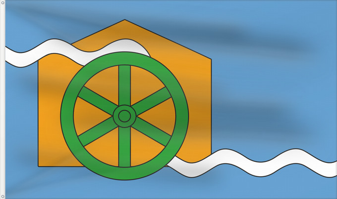 Drapeau, avec deux œillets métalliques et guindant renforcé : Cromford village	The village flag of Cromford in Derbyshire