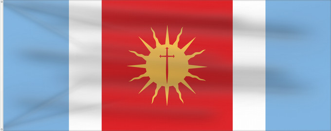 Bandera, con dos ojales metálicos y lado del asta reforzado: Provincia de Santiago del Estero	Santiago del Estero Province	province de Santiago del Estero	provincia de Santiago del Estero	Santiago del Estero (Provinz)	provincia di Santiago del Estero	Santiago del Estero, Argentina