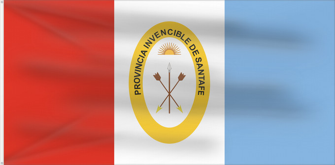 Bandera, con dos ojales metálicos y lado del asta reforzado: Provincia de Santa Fe	Santa Fe province, Argentina	province de Santa Fe	Provincia de Santa Fe, Argentina	Santa Fe (Provinz)	Provincia di Santa Fe
