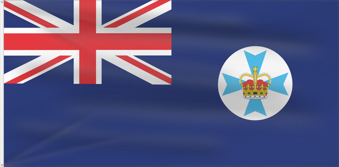 Drapeau, avec deux œillets métalliques et guindant renforcé : Queensland	State flag and government ensign  internal waters only  of Queensland