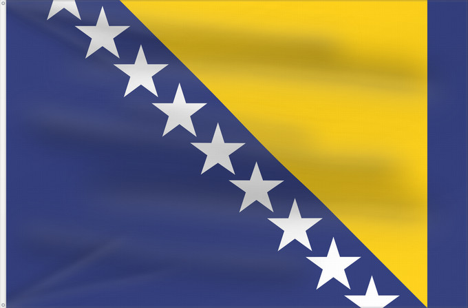 Flag, with two metal eyelets and reinforced hoist: Bosnia and Herzegovina	Bosnie-Herzégovine	Bosnia y Herzegovina	Bosnien und Herzegowina	Bosnia-Erzegovina	Bosnië en Herzegovina	Bośni i Hercegowiny	علم البوسنة والهرسك	Bosne i Hercegovine	Bosny a Hercegoviny	Боснꙑ ꙁнамѧ / Ⰱⱁⱄⱀⱏⰺ ⰸⱀⰰⰿⱔ	Bosnien-Hercegovinas	