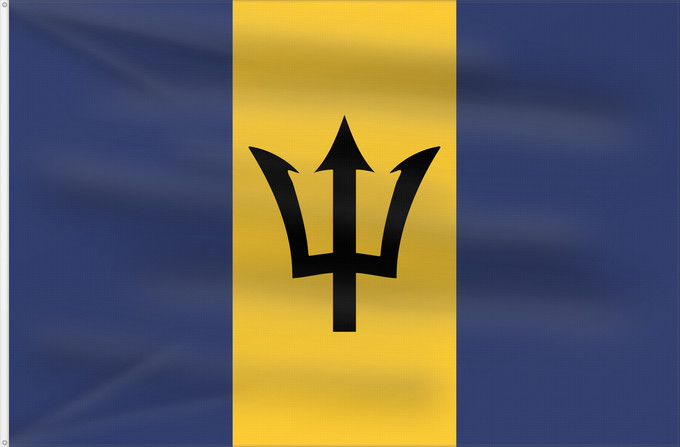 Flag, with two metal eyelets and reinforced hoist: Barbados	Barbade	Barbado	Barbadoksen	Ala Barbadosê	Флаг Барбадоса	Barbadosa