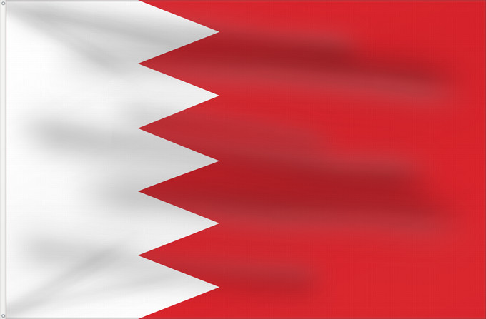 Bandera, con dos ojales metálicos y lado del asta reforzado: Bahrain	Bahreïn	Baréin	Bahrein	علم البحرين	Bahreina	Bahrainin	Флаг Бахрейна	Bahrajna	Bahrains	Прапор Бахрейну	Quốc kỳ Bahrain