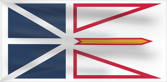 Drapeau, avec deux œillets métalliques et guindant renforcé : Newfoundland and Labrador	Terre-Neuve-et-Labrador	Terranova y Labrador	Neufundland und Labrador	Terranova	Banniel Douar-Nevez ha Labrador