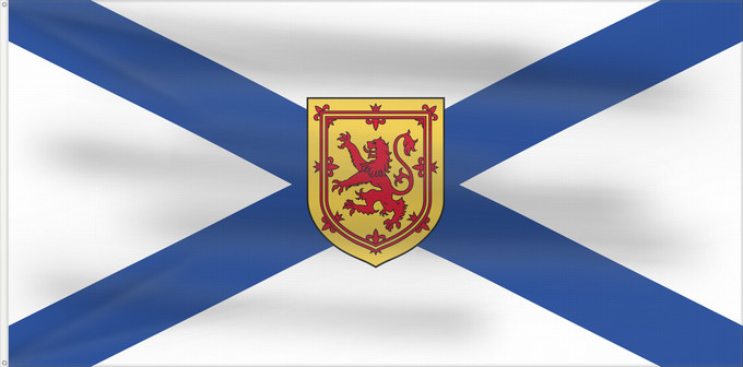 Drapeau, avec deux œillets métalliques et guindant renforcé : Nova Scotia Nouvelle-Écosse Nueva Escocia Banniel proviñs Skos-Nevez Nova Scotia