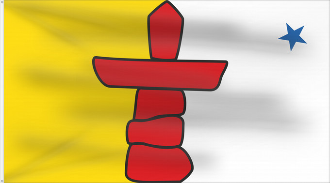 Drapeau, avec deux œillets métalliques et guindant renforcé : Nunavut	Banniel tiriad Nunavut, Kanada	ᓄᓇᕘᑉ ᓴᐃᒻᒪᑎ