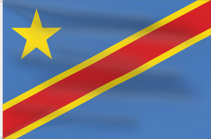Flag, with two metal eyelets and reinforced hoist: Democratic Republic of the Congo	The national flag of the Democratic Republic of the Congo	La République démocratique du Congo	Rep. Dem. del Congo	Demokratischen Republik Kongo	Repubblica Democratica del Congo	Democratische Republiek Congo	علم جمهورية الك