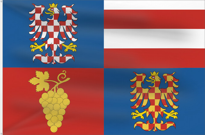 Bandera, con dos ojales metálicos y lado del asta reforzado: South Moravian Region Région de Moravie du Sud) Región de Moravia Meridional Südmährische Region Moravia meridionale Jihomoravského kraje