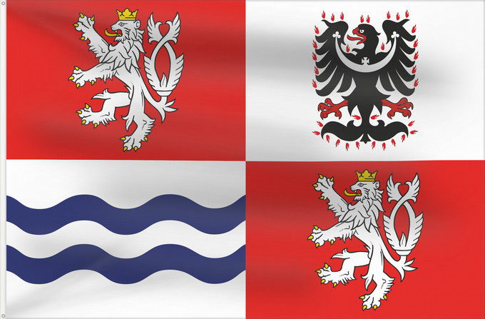 Bandera, con dos ojales metálicos y lado del asta reforzado: Central Bohemian Region Région de Bohême centrale Región de Bohemia Central Mittelböhmische Region
