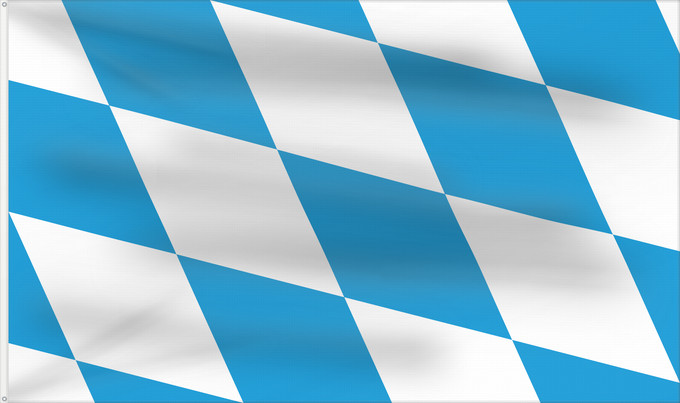 Drapeau, avec deux œillets métalliques et guindant renforcé : Bavaria  lozengy	The lozengy variant of the flag of Bavaria	Bavaria	Die Rautenflagge des Freistaates Bayern seit 1971. Das Seitenverhältnis ist nicht vorgegeben	Baviera	Bavorska