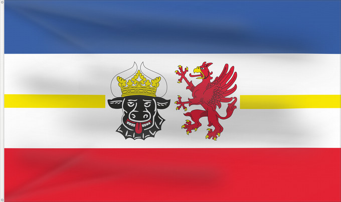 Flag, with two metal eyelets and reinforced hoist: Mecklenburg-Western Pomerania Mecklenburg-Vorpommern Mecklembourg-Poméranie-Occidentale Mecklemburgo-Pomerania Occidental Meclemburgo-Pomerania Anteriore