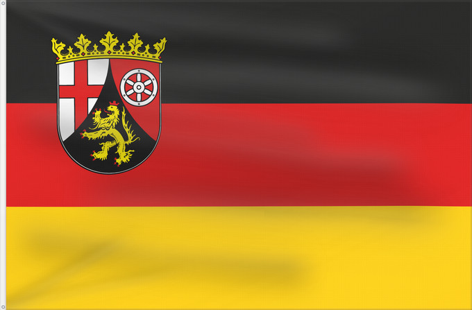 Bandera, con dos ojales metálicos y lado del asta reforzado: Rhineland-Palatinate	Civil and state flag of the state Rhineland-Palatinate	Rhénanie-Palatinat	Renania-Palatinado	Zivil- und Landesdienstflagge des Landes Rheinland-Pfalz	Renania-Palatinato