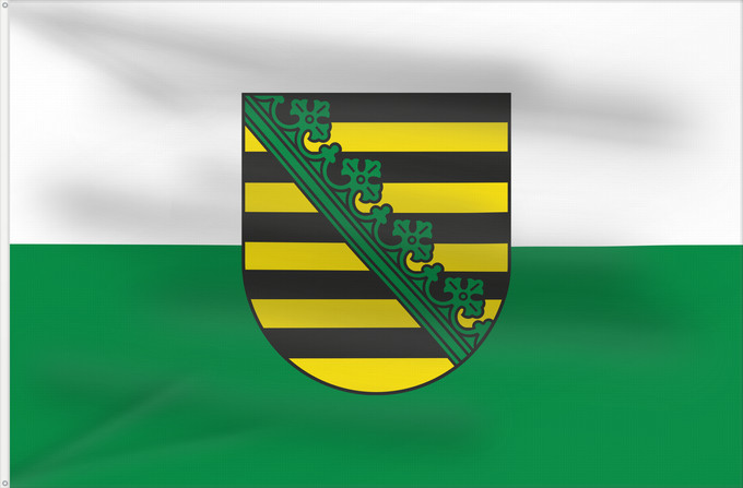 Flag, with two metal eyelets and reinforced hoist: Saxony	Civil flag of Saxony	Saxe	Sajonia	Landesflagge Sachsens	Sassonia	Sachsens	Chorhoj Sakskeje	Flaage fon Saksen