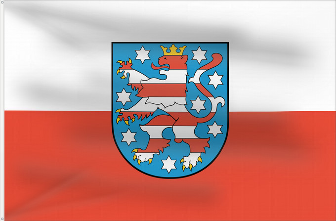 Bandera, con dos ojales metálicos y lado del asta reforzado: Thuringia	Thuringe	Turingia	Thüringen