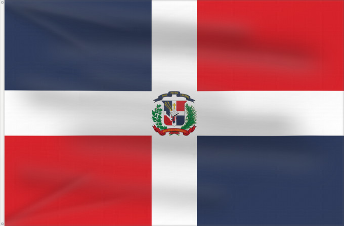 Drapeau, avec deux œillets métalliques et guindant renforcé : Dominican Republic	Dominican Republic has a centered white cross that extends to the edges	République dominicaine	Republica Dominicana	Dominikanischen Republik hat ein zentriertes weißes Kreuz	Repubblica Dominicana	Dominicaanse Republiek	Nacional da Repúb
