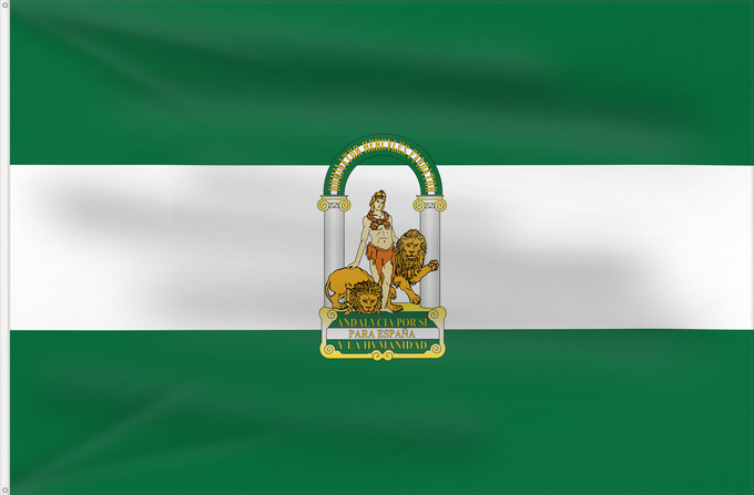 Bandera, con dos ojales metálicos y lado del asta reforzado: Andalucía	Autonomous Comunity of Andalusia  Spain	Andalusia	Comunidad Autónoma de Andalucía  España