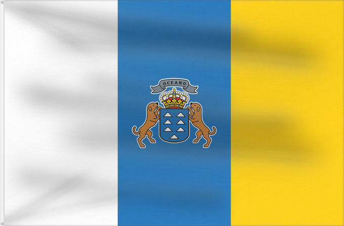 Bandera, con dos ojales metálicos y lado del asta reforzado: Canary Islands Communauté autonome des îles Canaries Espagne Comunidad Autónoma de Canarias España Kanarischen Inseln Isole Canarie カナリア諸島自治州の州旗。