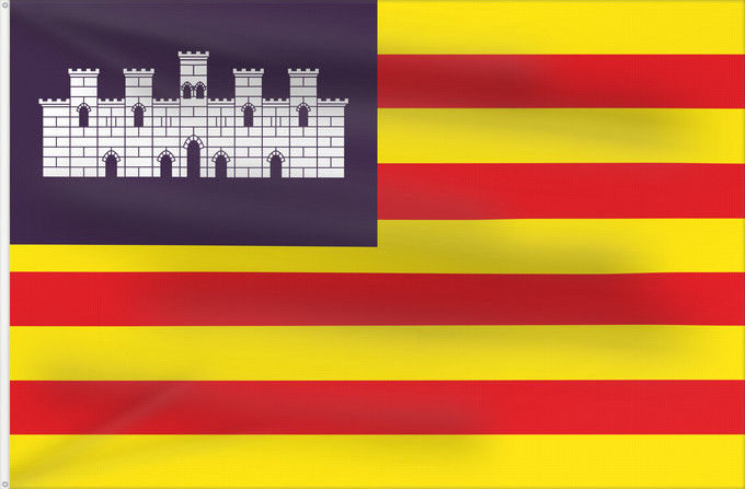 Drapeau, avec deux œillets métalliques et guindant renforcé : Balearic Islands Balearic Islands, Spain Îles Baléares, Espagne Islas Baleares, España Balearic Islands Isole Baleari Balearów, Hiszpania