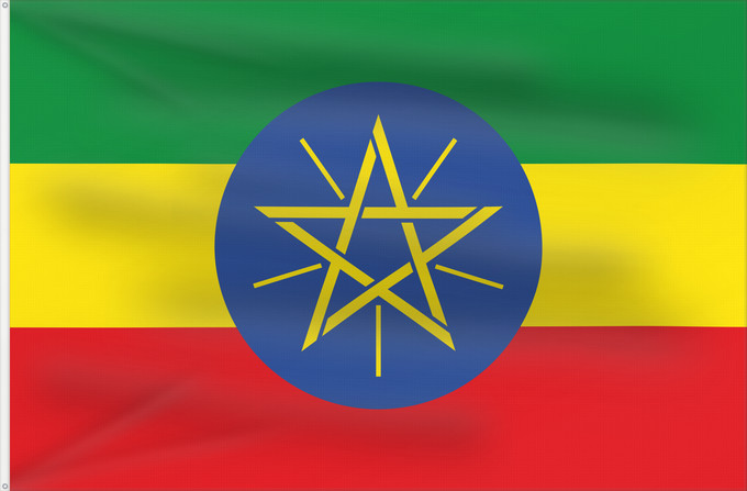 Flag, with two metal eyelets and reinforced hoist: Ethiopia Éthiopie Etiopía Äthiopien Dell Etiopia የኢትዮጵያ ሰንደቅ ዓላማ Etiopie Σημαία της Αιθιοπίας Alaabaa Itoophiyaa Itoobiya Etiopiens