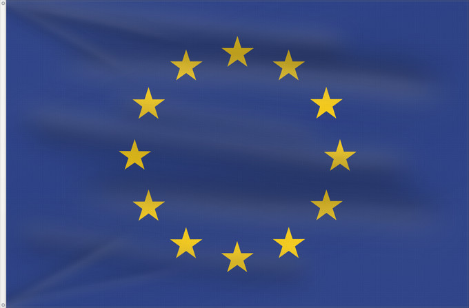 Drapeau, avec deux œillets métalliques et guindant renforcé : Europe	Europe is the flag and emblem of the European Union  EU  and Council of Europe  CoE	Européen est le symbole non seulement de l’Union européenne	La Unión Europea consta de doce estrellas amarillas sobre fondo azul	Die Europaflagge besteht aus einem 