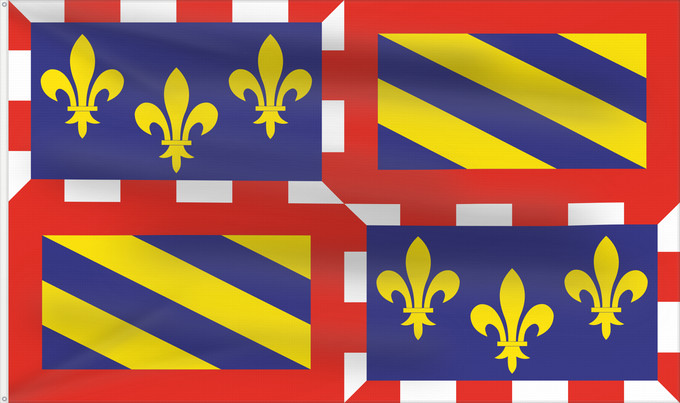 Flagge, mit zwei Metallösen und verstärktem Besatzband: Bourgogne	Region of Burgundy	Région Bourgogne	Región Borgoña	Burgund	Borgogna	Banniel Bourgogn	Burgundiae	Borgonha