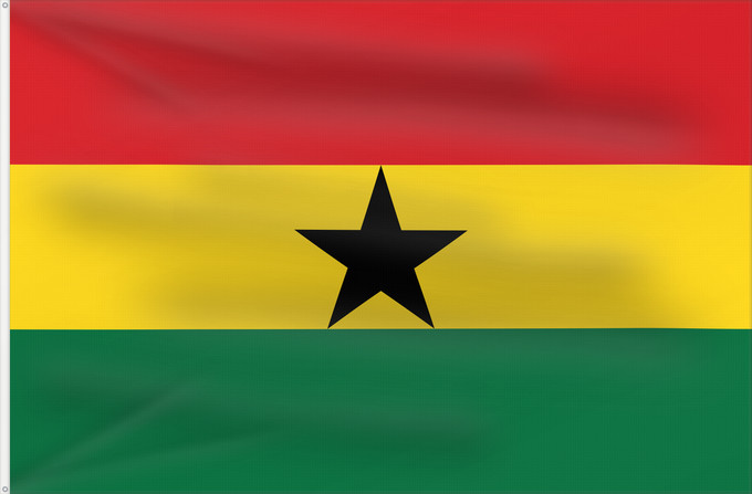 Bandera, con dos ojales metálicos y lado del asta reforzado: Ghana	علم غانا	Ganao	Ghanan	Ghána	Ghàna	Ndi Ghana	가나의 국기	Ghanas	Raaya bu Gana	Àsìá ilẹ̀ Ghana