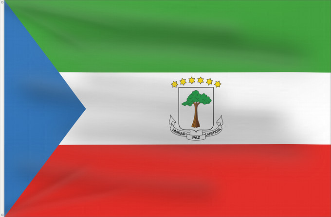 Flagge, mit zwei Metallösen und verstärktem Besatzband: Equatorial Guinea Guinée équatoriale Guinea Ecuatorial Äquatorialguineas Guinea Equatoriale Guiné Equatorial علم غينيا الاستوائية Guinea Equatorial Ekvatora Gvineo Ekuatore Gineako bandera Bɛndɛ́lɛ ya Republiki ya Gine-Ekwatorial Флаг Экваториальной Гвине