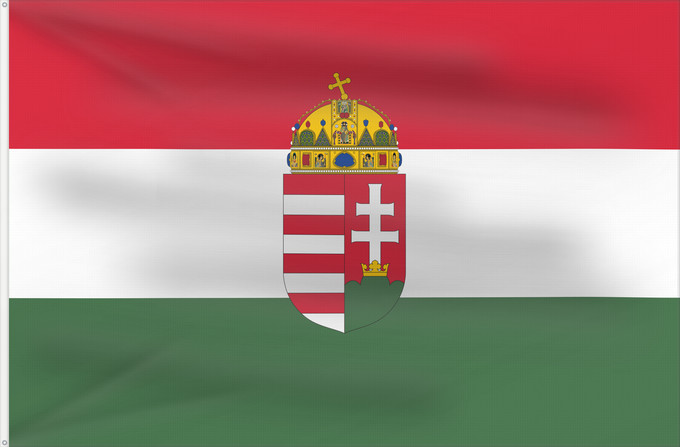 Bandera, con dos ojales metálicos y lado del asta reforzado: Hungary	Hongrie	Hungría	Ungarn	Dell Ungheria	Hongarije	Hungria	Banniel Hungaria	Ungarns	Hungario	Ungari lipp	Unkarin	HUngáire	Magyarország	Hungaria	Hungariae	Tal-Ungerija	Styago Ungariya	Ungariei	Madžarske	Ungerns	Stän Macaräna