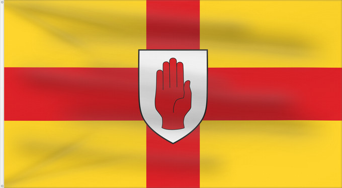 Bandiera, con due occhielli metallici e lato dell'asta rinforzato: Ulster	Ulster  heraldic banner of traditional coat of arms of the province	Úlster 