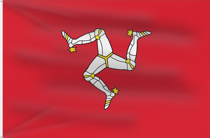 Bandera, con dos ojales metálicos y lado del asta reforzado: Isle of Man	L île de Man	Isla de Man	Insel Man	Dell Isola di Man	Man	Ilha de Man	Wyspy Man	Manes	علم مان	Sciag Vostrava Men / Сцяг Вострава Мэн	Ściag Vyspy Men / Сьцяг Выспы Мэн	Banniel Manav	Ostrva Man	Ostrova Man	Ynys Manaw	Isle of Mans	Σημαία της Νήσου