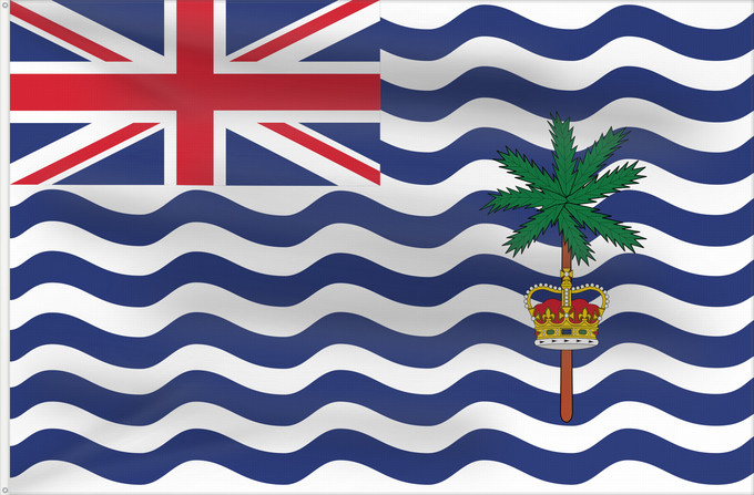 Drapeau, avec deux œillets métalliques et guindant renforcé : Commissioner of the British Indian Ocean Territory British Indian Ocean Territory Territoire britannique de l océan Indien Territorio Británico del Océano Índico Britisches Territorium im Indischen Ozean Territorio Britannico dell Oceano Indiano Bryttisca