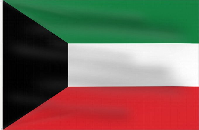 Flagge, mit zwei Metallösen und verstärktem Besatzband: Kuwait	Koweït	Kuwaitlabel QS Les