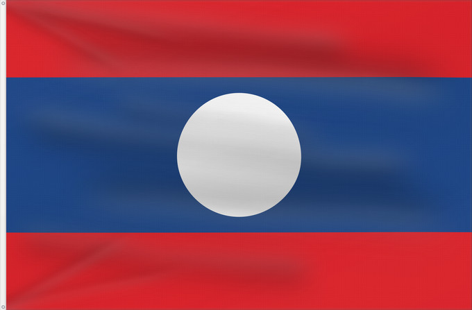 Drapeau, avec deux œillets métalliques et guindant renforcé : Laos Lao People's Democratic Republic Lao پرچم لائوس ທຸງຊາດລາວ Флаг Лаоса Laosa ธงชาติ ลาว