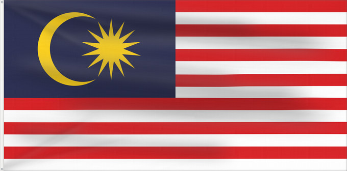 Drapeau, avec deux œillets métalliques et guindant renforcé : Malaysia	Malaysia – Jalur Gemilang  Stripes of Glory	Malaisie	Malasia	Watawat ng Malaysia	علم ماليزيا	Malaysia / بنديرا مليسيا	Malajzio	Malaisia lipp	Mâ-lòi-sî-â koet-khì	馬来西亜の国旗	ទង់ជាតិម៉ាឡេស៊ី	Malaysi	ທຸງຊາດມາເລເຊຍ	馬來西亞之國旗	Malaysia – Jalur Gemilang / بن
