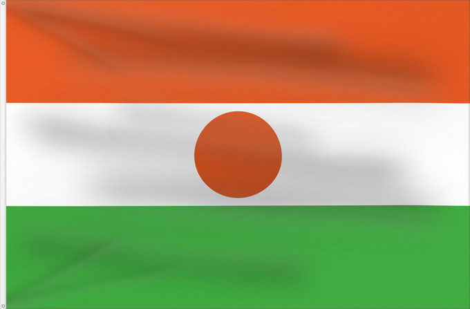 Bandera, con dos ojales metálicos y lado del asta reforzado: Niger Niger 7 6 Níger Niger breedte-hoogteverhouding 7 6 Флаг Нігера 7 6 Niĝero 7 6 Nigerin lippu 7 6 Флаг Нигера 7 6 Nigra 7 6