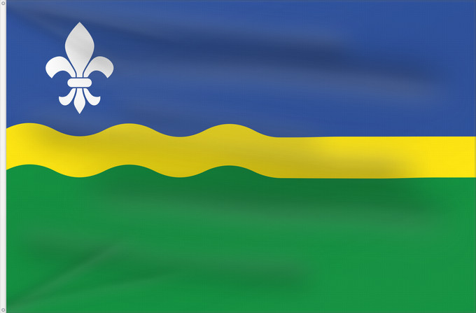 Drapeau, avec deux œillets métalliques et guindant renforcé : Flevoland	Flevoland 	Flevolanda	Fan Flevolân	Vlage van Flevolaand	Vlagge van Flevoland