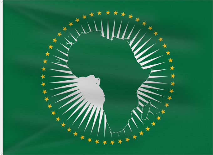 Bandera, con dos ojales metálicos y lado del asta reforzado: African Union