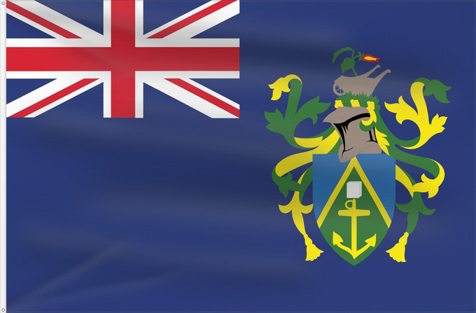 Bandera, con dos ojales metálicos y lado del asta reforzado: Pitcairn Islands Pitcairn Îles Pitcairn Islas Pitcairn Pitcairninseln Isole Pitcairn Pitkern Ailen Знаме на Питкерн Ynysoedd Pitcairn Ynysow Pitcairn