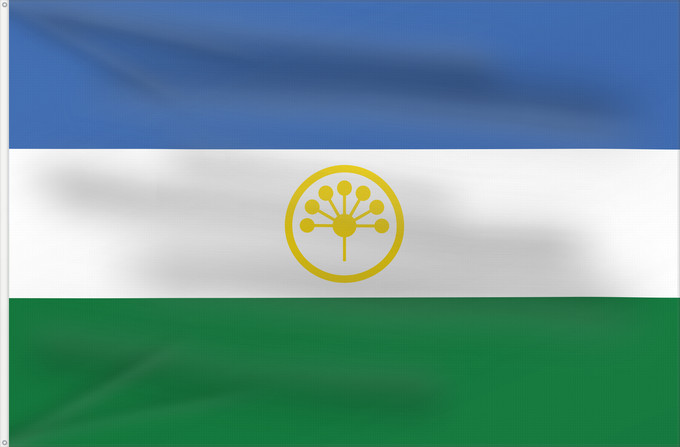 Flag, with two metal eyelets and reinforced hoist: Bashkortostan	State flag of the Republic of Bashkortostan	République de Bachkirie	Bashkortostán	Baschkortostan	Башҡортостан Республикаһының Дәүләт флагы	Флаг Башкортостана