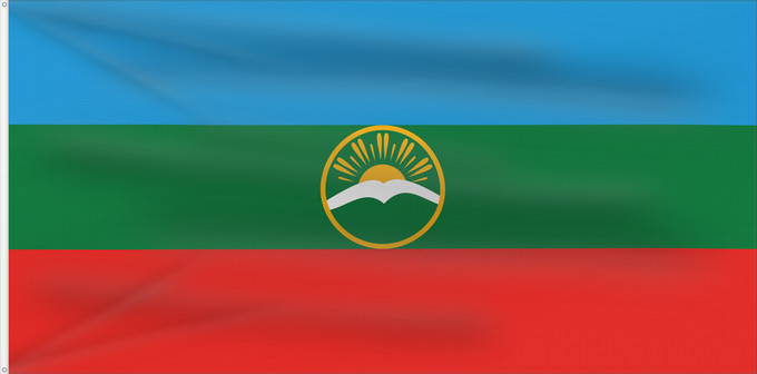 Bandiera, con due occhielli metallici e lato dell'asta rinforzato: Karachay-Cherkessia	Karachay-Cherkess Republic	 Karatchaïévo-Tcherkessie	Karatschai-Tscherkessien	Karachay-Circassia