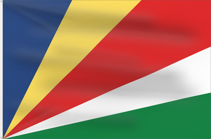 Bandera, con dos ojales metálicos y lado del asta reforzado: Seychelles	Seychellen	Das Seychelles	የሲሸልስ ሰንደቅ ዓላማ	علم سيشيل	La Sejŝeloj	Séiséil	Sheiseall	Seychellys	Seisellensum	Sainan i Seychelles	Флаг Сейшельских Островов	Sejšelov	Shelisheli	Quốc kỳ Seychelles